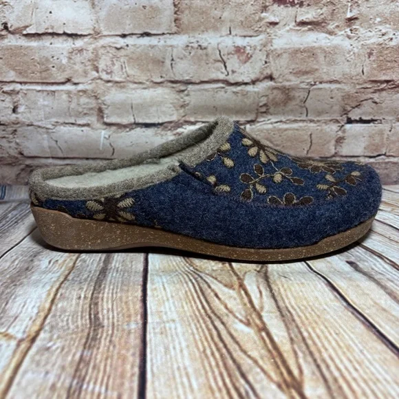 Taos Woolderness 2 EUR 40 US 9 -9.5 Navy Boiled Wool Cork Slip On Clog Slipper - Picture 2 of 12
